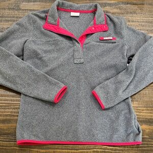 Columbia Women's V-Neck Sweater in Gray with Pink Trim